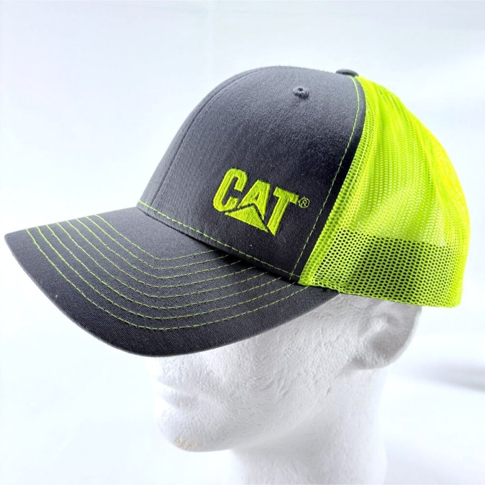 CAT Caterpillar Gray Neon Green Mesh‎ Snapback Trucker Baseball Cap Hat